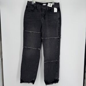 Good American Good '90s Black Jeans Raw Hem‎ Frayed Seams Size 14/32 NWT